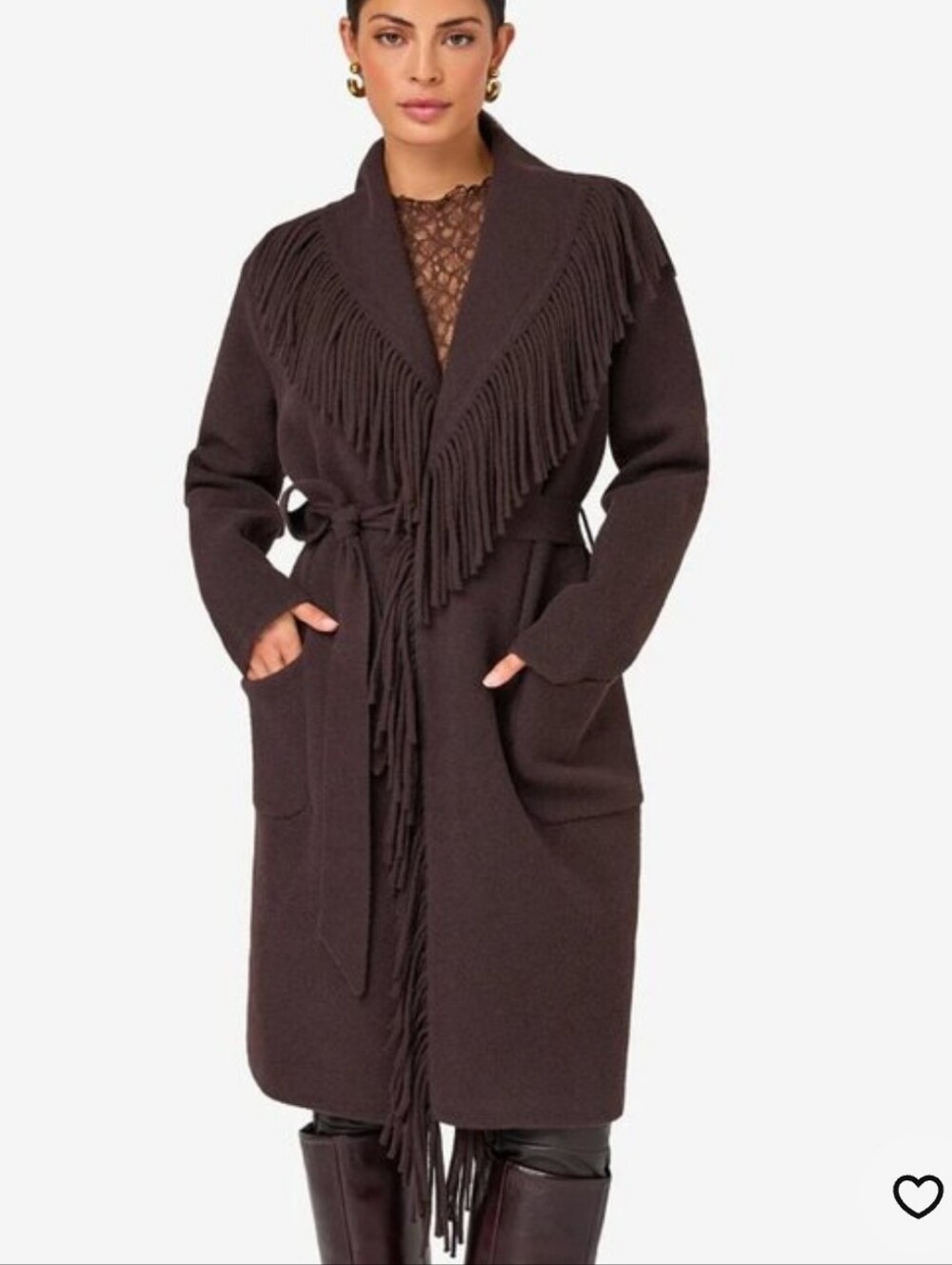 NWT NVLT Mink Eyelash Fringe Belted Long Cardigan